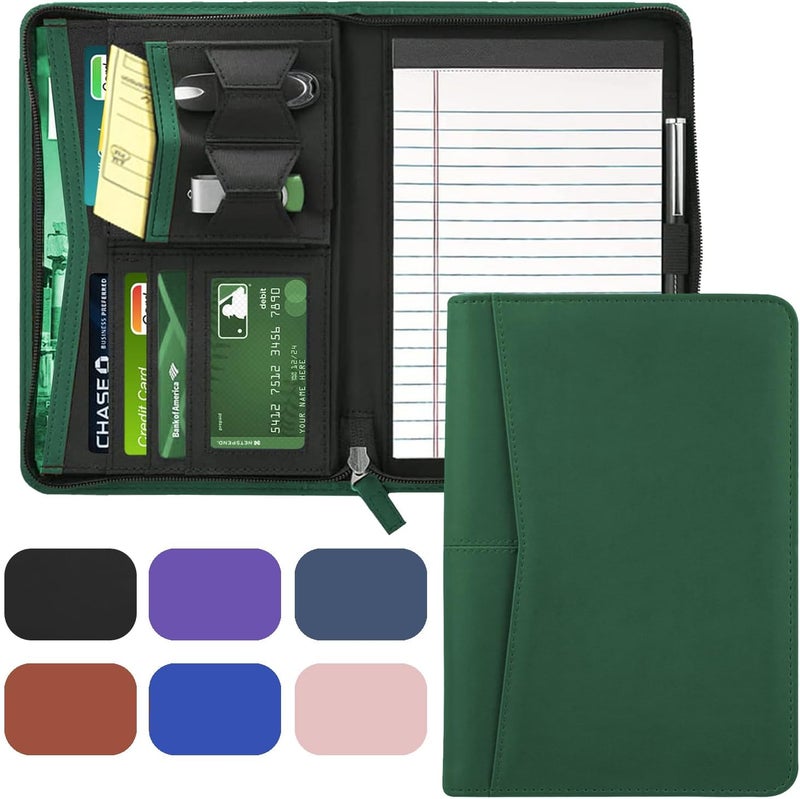 Gorbado Junior Padfolio Portfolio with 5 x 8 Writing Pad, A5 Business Portfolio Binder Folder Organizer Multi-Function Combination Case for Men Women, Dark Green - Image 1
